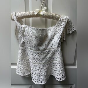 Rebecca Taylor White Eyelet Off-Shoulder Peplum Top